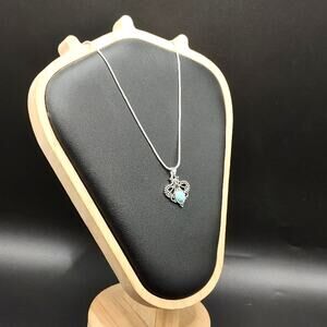 925 Silver Necklace w/ Turquoise Heart Vine Pendant Women's Vintage Boho Gift